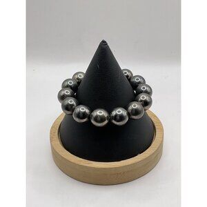 Silver-Tone Stainless Steel Beaded Stretch Bracelet For Men Or Women